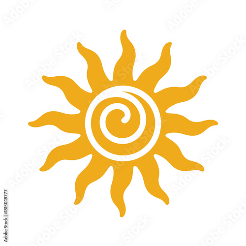A radiant sun with a swirling center and vibrant yellow rays, isolated on, symbolizing warmth, energy, and the beauty of nature