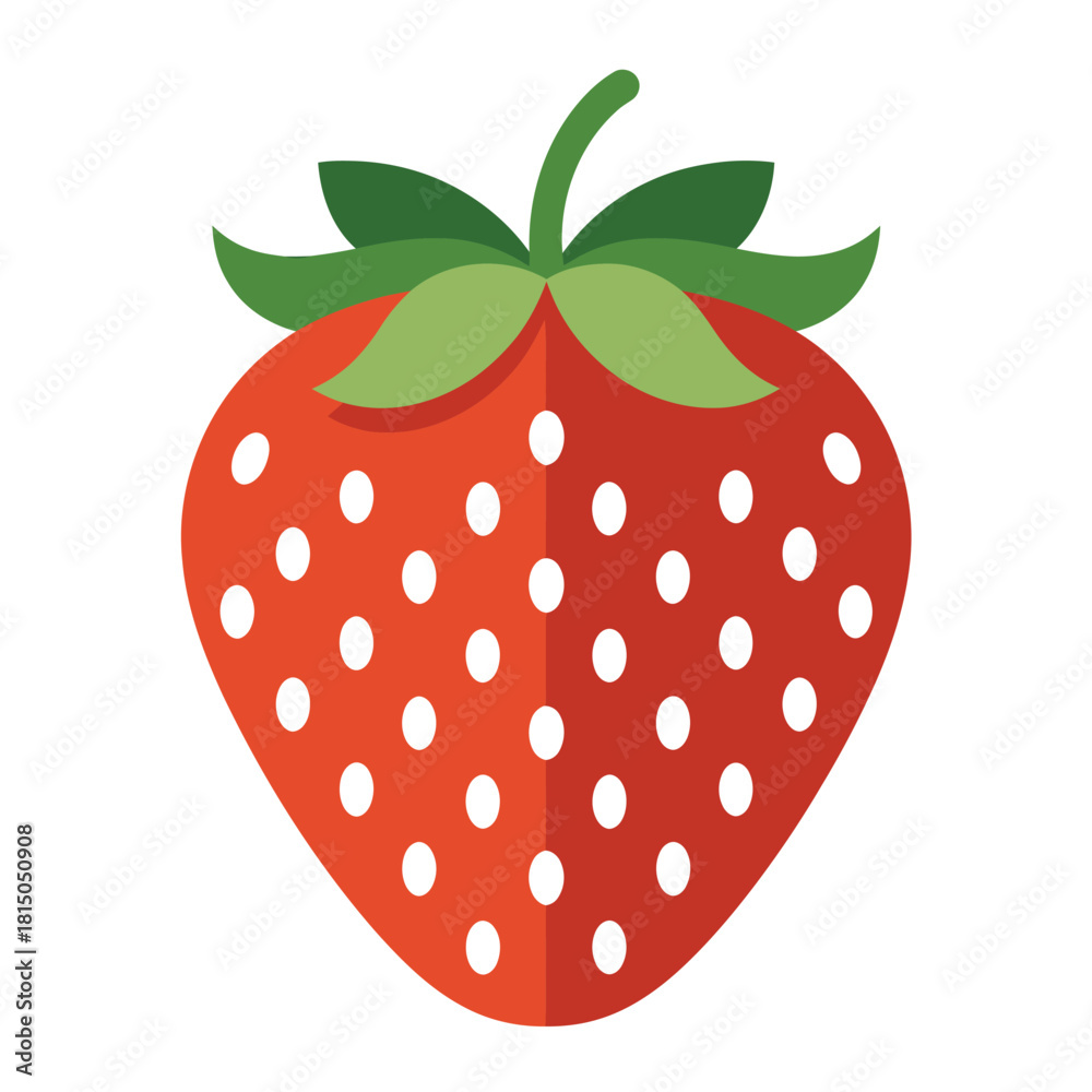 Obraz premium A vibrant and juicy strawberry illustration, showcasing its bright red color, green leaves, and white seeds, isolated on for a fresh and appealing design