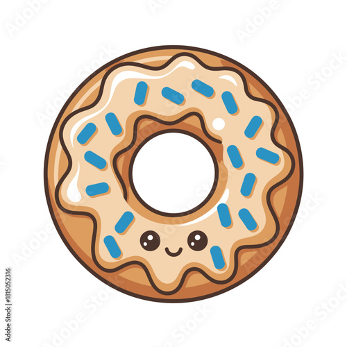 A cute donut with vanilla frosting and blue sprinkles isolated on, a delightful treat for bakery designs and sweet illustrations