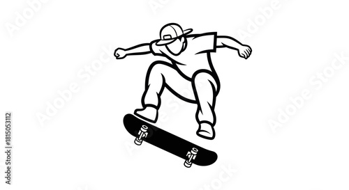 Skateboarder performing a trick mid-air with style and energy.