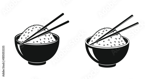 Two bowls of rice with chopsticks a simple and elegant food illustration