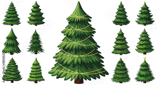 Collection of Varied Christmas Tree Illustrations.