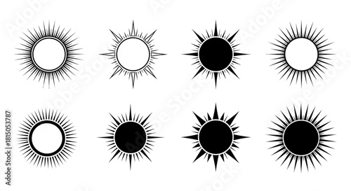 Collection of Sunburst Designs - Celestial Radiance and Solar Symbolism.