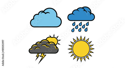 A simple illustration showing different weather conditions clouds rain sun and storms