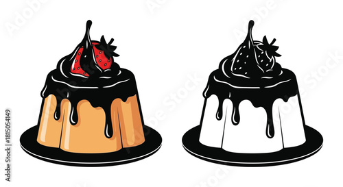 Two decadent chocolate bundt cakes with strawberry toppings on plates