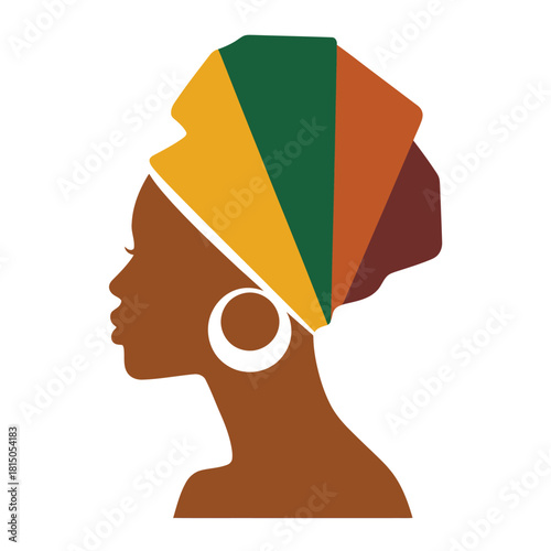 Silhouette of an african woman with colorful headwrap isolated on, representing diversity, culture, and empowerment, ideal for beauty and fashion