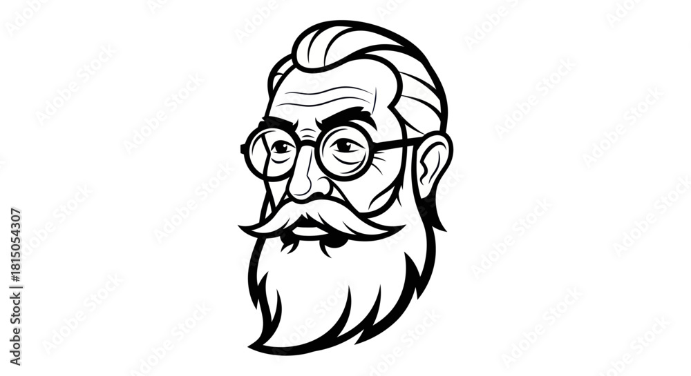 Fototapeta premium Detailed Line Art Portrait of a Bearded Man with Glasses.