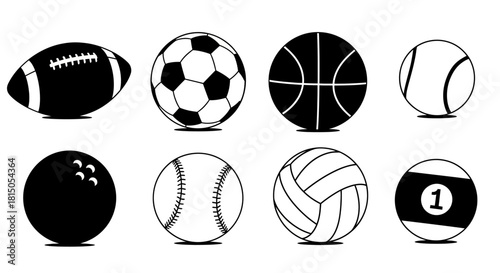 Diverse Collection of Sports Balls - American Football, Soccer, Basketball, and More.