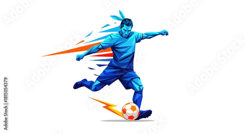 Dynamic Soccer Player Kicking Ball with Abstract Energy Trails.