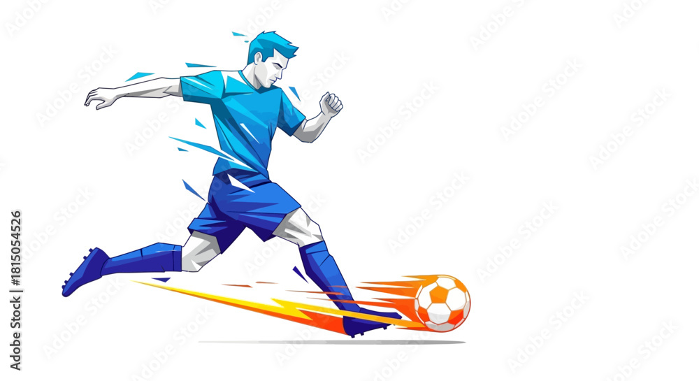 Fototapeta premium Dynamic Soccer Player Kicking Ball with Energy Trail Illustration.