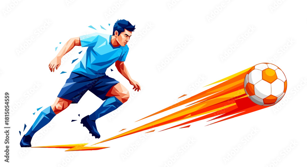 Fototapeta premium Dynamic Soccer Player Kicking Ball with Speed Trail Illustration.