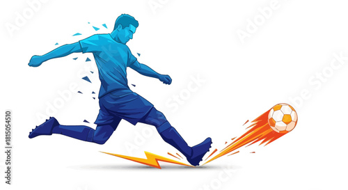 Dynamic Soccer Player Kicking Ball with Energy Trail Illustration.