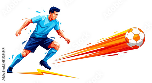 Dynamic Soccer Player Kicking Ball with Speed Trail Illustration.