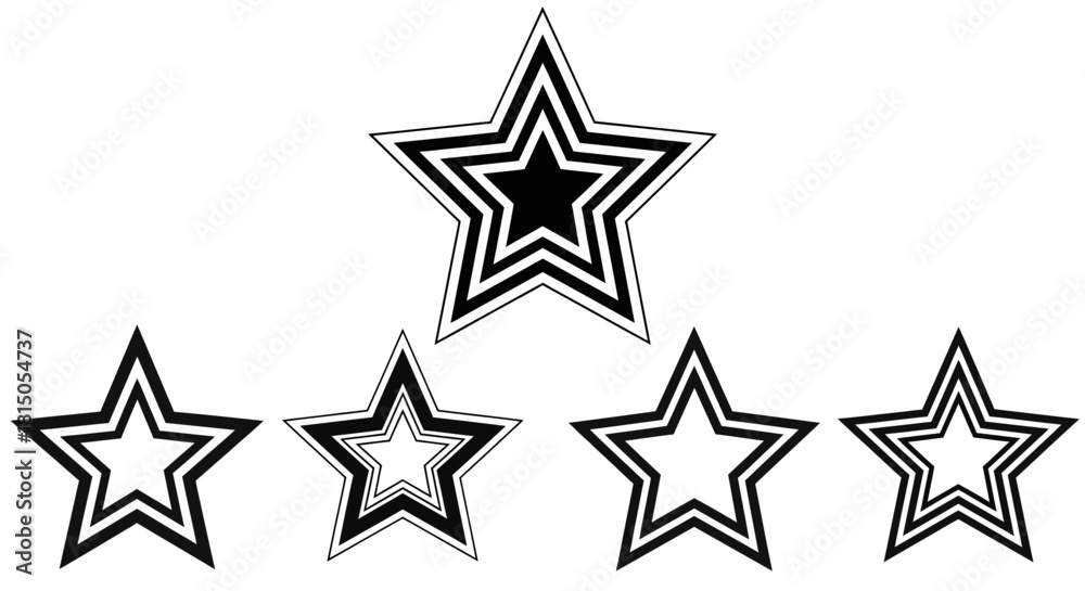 Fototapeta premium Five Star Icons with Varied Fill and Outline Styles.
