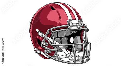 Maroon Football Helmet with White Stripes and Silver Facemask.