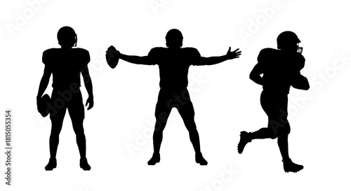 Silhouetted American Football Players in Action Poses.