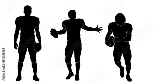 Silhouetted American Football Players in Action Poses.