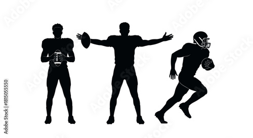 Silhouettes of American Football Players in Various Poses.