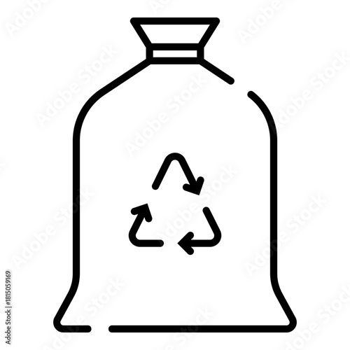 Garbage bag with recycle symbol black line icon