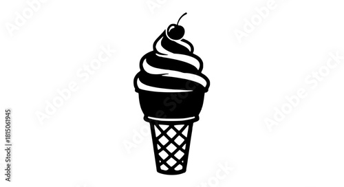 Delicious ice cream cone with cherry, a sweet treat illustration graphic