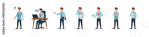 Set of office worker characters in various tasks and expressions