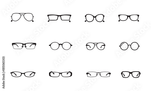 Diverse Eyewear Collection Stylish Glasses Frames Vector Designs Optical Shapes Fashion Accessories Vision Spectacles