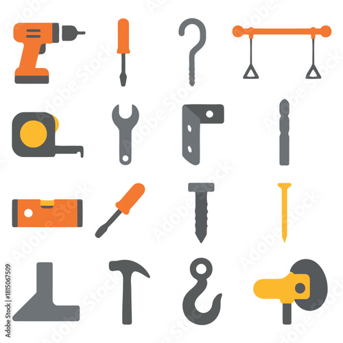 Essential Tools for Construction: A comprehensive collection of indispensable tools laid out in a visually appealing arrangement. A collection of essential equipment.
