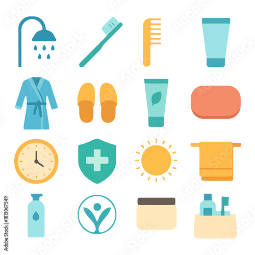 Essentials for Well-being: A collection of various self-care and hygiene items, suggesting a refreshing start and a focus on wellness.