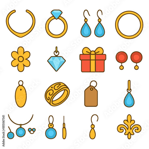 Jewelry Collection: A visually appealing illustration presents a variety of jewelry pieces. Highlighting intricate designs and textures, ready for retail or gifting, it exudes elegance and charm.