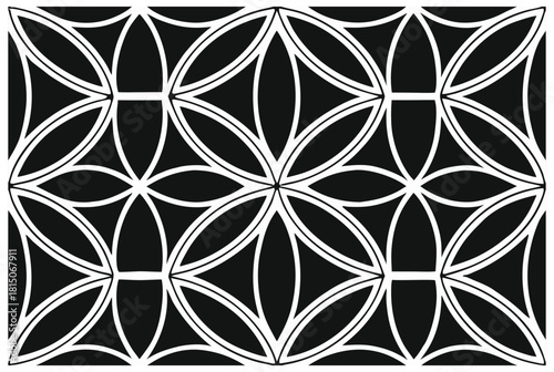 Luxury Black and White Floral Pattern | Stylish Geometric Tile Design for Fabric, Interior, Wallpaper, and Fashion | Classic Digital Texture with Ornamental Aesthetic and Sophisticated Elegance