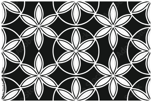 Luxury Black and White Floral Pattern | Stylish Geometric Tile Design for Fabric, Interior, Wallpaper, and Fashion | Classic Digital Texture with Ornamental Aesthetic and Sophisticated Elegance