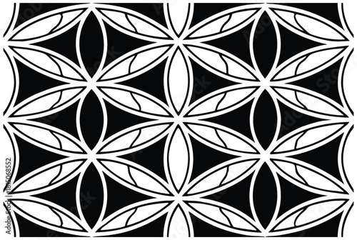 Luxury Black and White Floral Pattern | Stylish Geometric Tile Design for Fabric, Interior, Wallpaper, and Fashion | Classic Digital Texture with Ornamental Aesthetic and Sophisticated Elegance