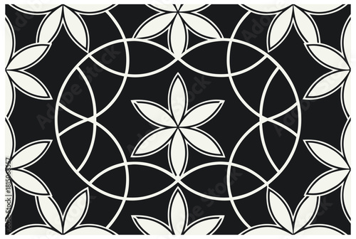 Luxury Black and White Floral Pattern | Stylish Geometric Tile Design for Fabric, Interior, Wallpaper, and Fashion | Classic Digital Texture with Ornamental Aesthetic and Sophisticated Elegance