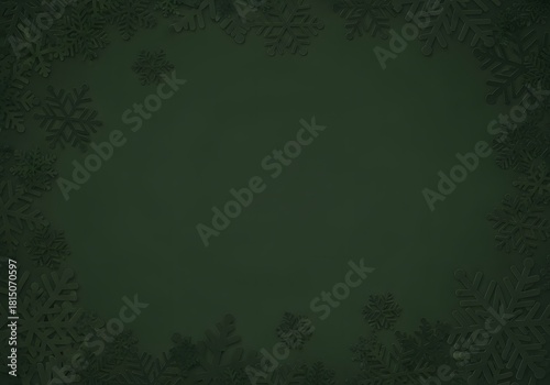 Dark green background with subtle snowflake border for minimalist winter, Christmas, or holiday design and greeting cards

