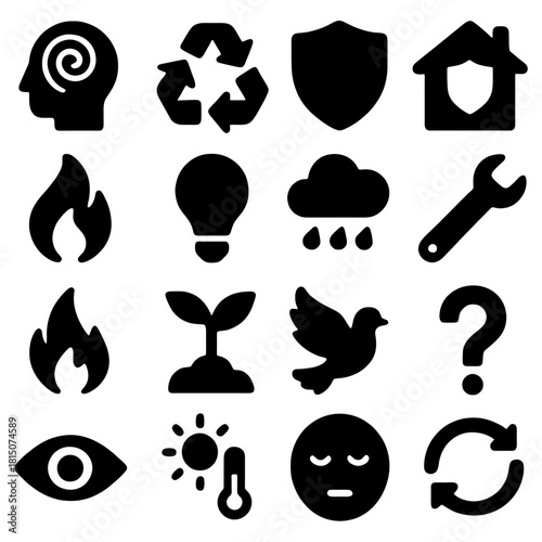 Iconic Symbolism: A captivating visual array of simple, monochromatic icons, each thoughtfully designed to communicate a vast range of concepts from the everyday to the abstract.