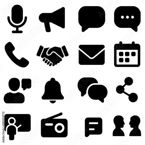 Communication Icons Set: A comprehensive collection of communication icons, each conveying a vital aspect of interaction and messaging. A visual guide for the modern digital and analog world.