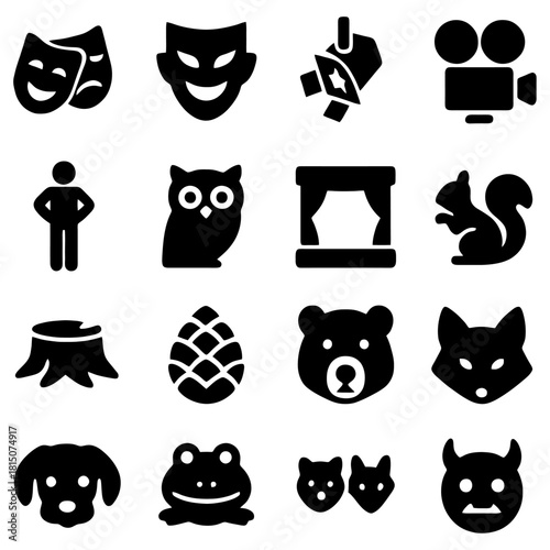 Iconic Elements: A collection of meticulously crafted, stylized icons, each a testament to a distinct concept, creating a visually striking arrangement.