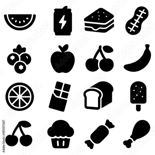 Food Symphony: A delightful arrangement of essential culinary elements, featuring vibrant fruits, energizing beverages, and savory treats, a celebration of the simple joys of eating.