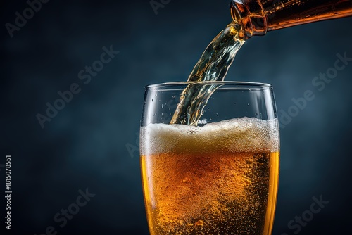 Wallpaper Mural Golden Lager Pours into Tall Glass Creating Bubbles Against Dark Blue Background Torontodigital.ca