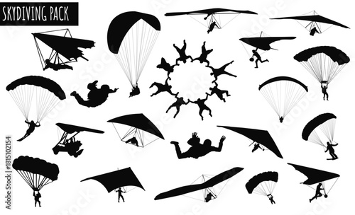 Skydiving Silhouettes Collection: A comprehensive compilation of dynamic skydiving silhouettes showcasing the adrenaline-fueled sport. From solo descents to aerial formations.