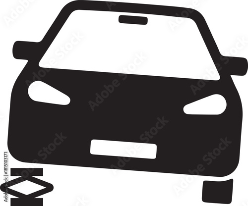 Silhouette icon of a car with a jack for tire repair