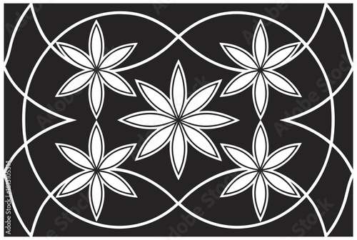 Luxury Black and White Floral Pattern | Stylish Geometric Tile Design for Fabric, Interior, Wallpaper, and Fashion | Classic Digital Texture with Ornamental Aesthetic and Sophisticated Elegance