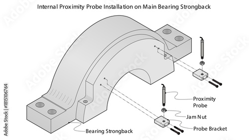 Line drawing showing internal proximity probes (X probe and Y probe) mounted to the bearing strongback