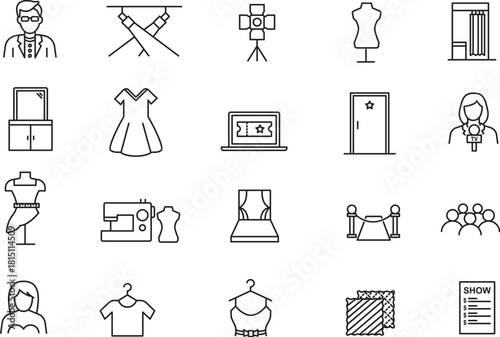 Fashion Show Vector Icons Style Clothing Design Model Catwalk Runway Accessories Spotlight Sewing Textiles Wardrobe