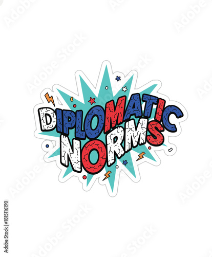 Pop art illustration of diplomatic norms concept in comic book style.