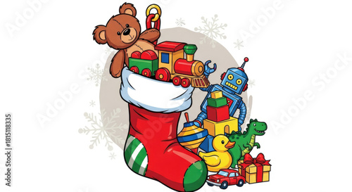 High-contrast vector of Christmas ornaments hanging on strings.