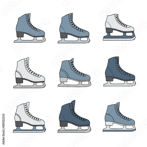 Collection of Ice Skates in Various Shades of Blue and White.