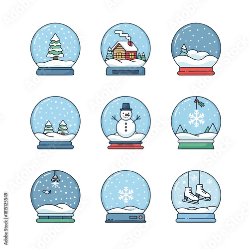Collection of Adorable Christmas Snow Globes with Winter Scenes.