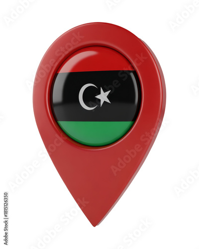 Free Download Libya flag inside a red location pointer, symbolizing travel destinations and patriotic Libyan pride, national symbol - GFXLoad