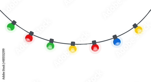Colorful string lights hanging on wire for Holiday Decorations  